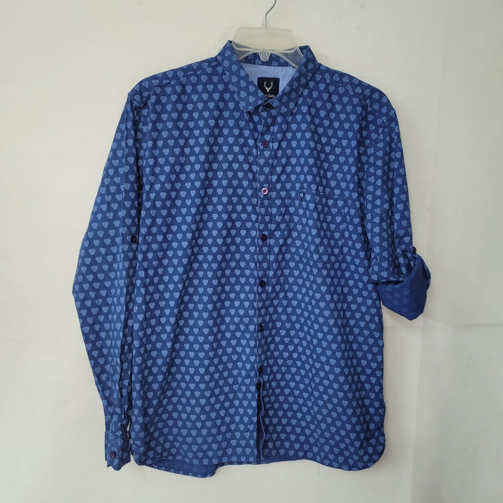 Allen Solly Shirt Men's XL‎ Blue Print Long Sleeve Button Down Casual Shirt